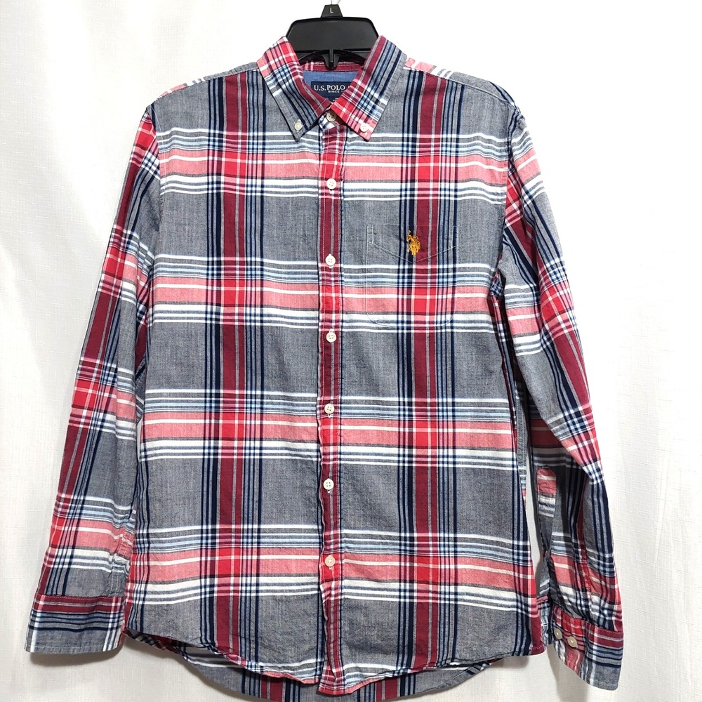 US Polo Assn Mens Small Button Down Shirt Multicolor Plaid Long Sleeve Pocket